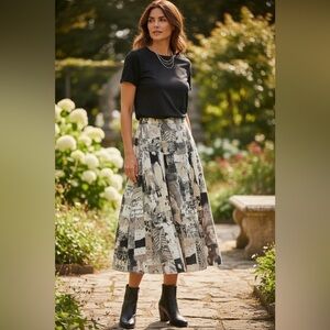 Atelier Gardeur 100% Linen Abstract Printed Midi Skirt